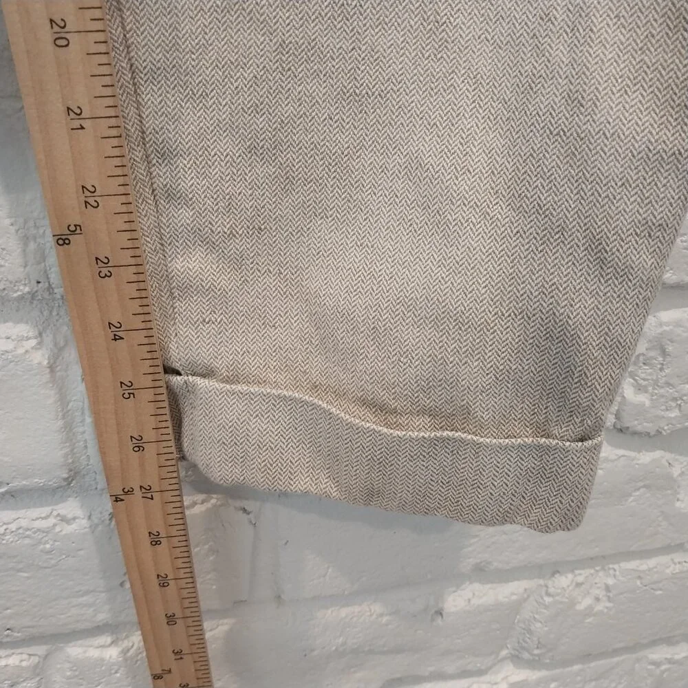 Banana Republic Linen Blend Pants Men 36x26 Beige Herringbone Tweed Relax Cuffed